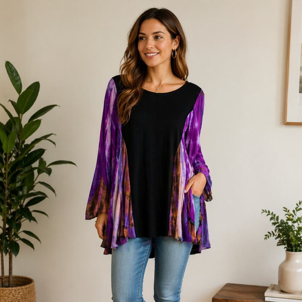 Greater Good Tie Dye Tunic Top Women's Size S/M Boho Art to Wear Whimsigoth